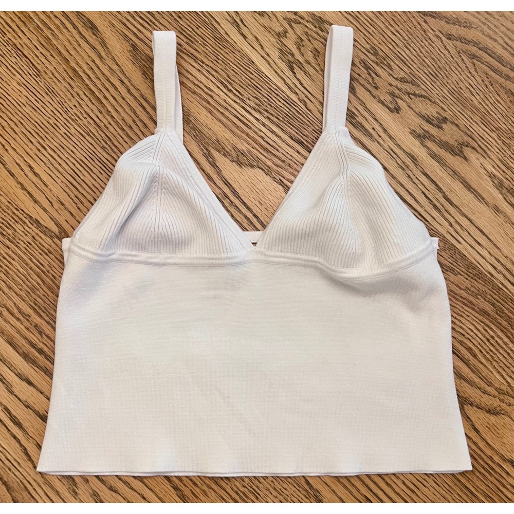 Intimately Free People White Ribbed Knit V-Neck Crop Camisole Top OB1957191 L